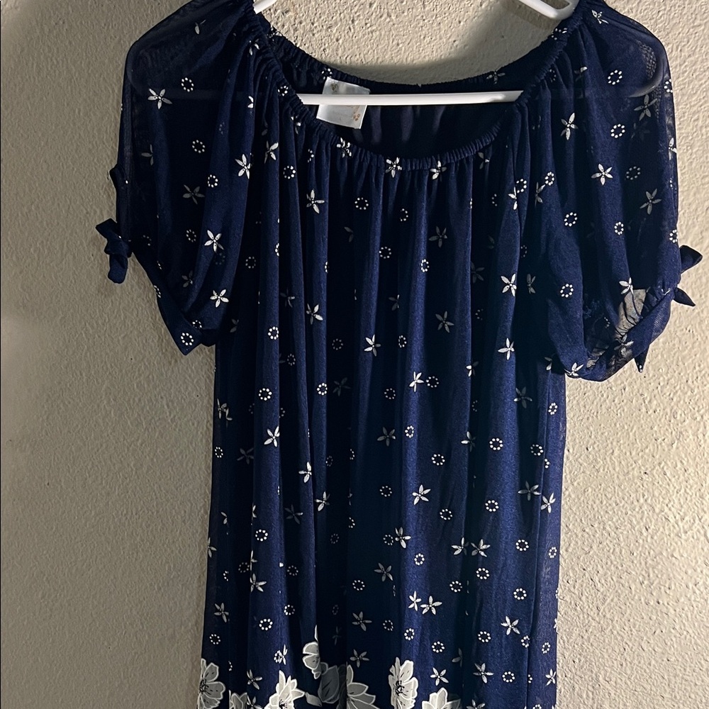 Siren Lily Navy White Floral Design Dress
